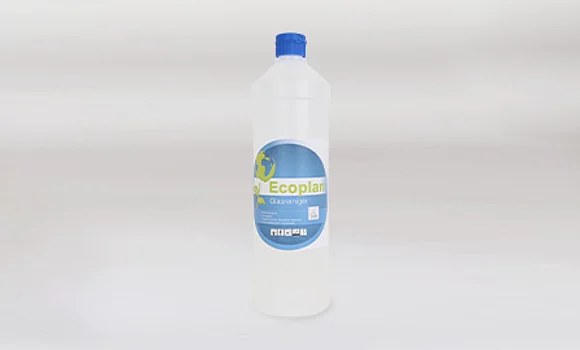 Glass cleaner bottle: Ecoplan glass cleaner on a white background